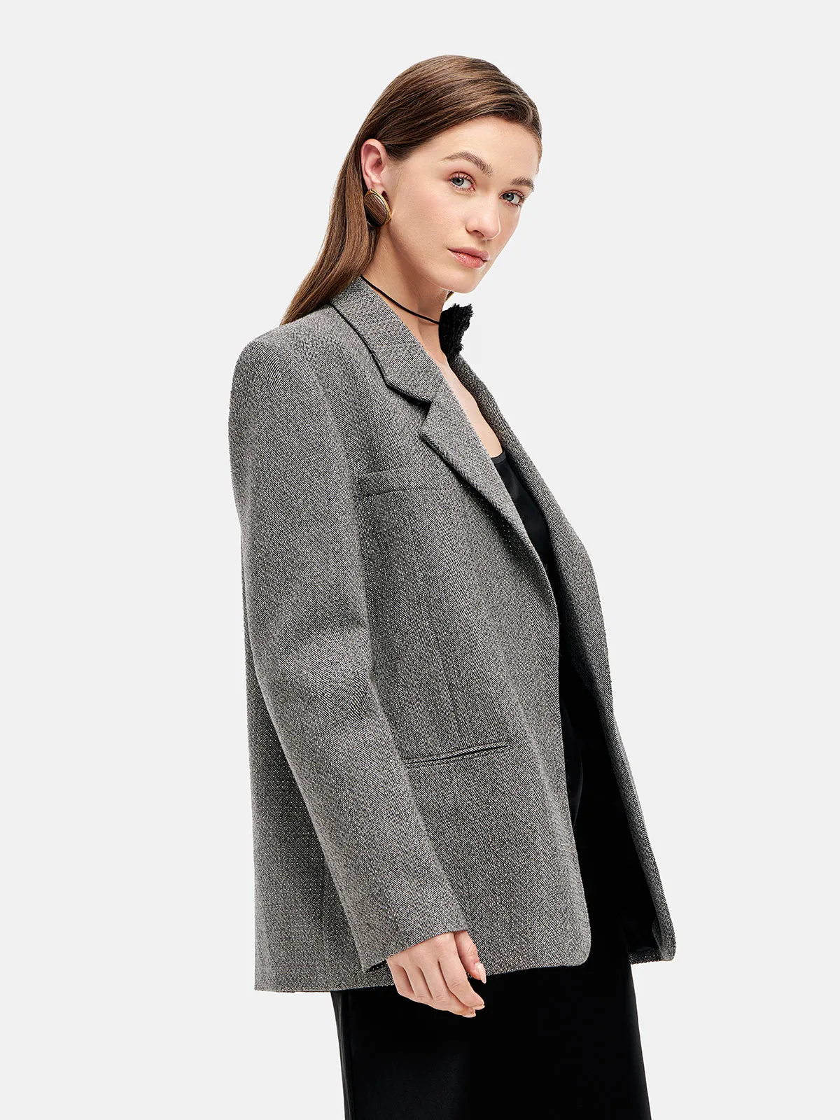 Shiny Shoulder Padded Blazer