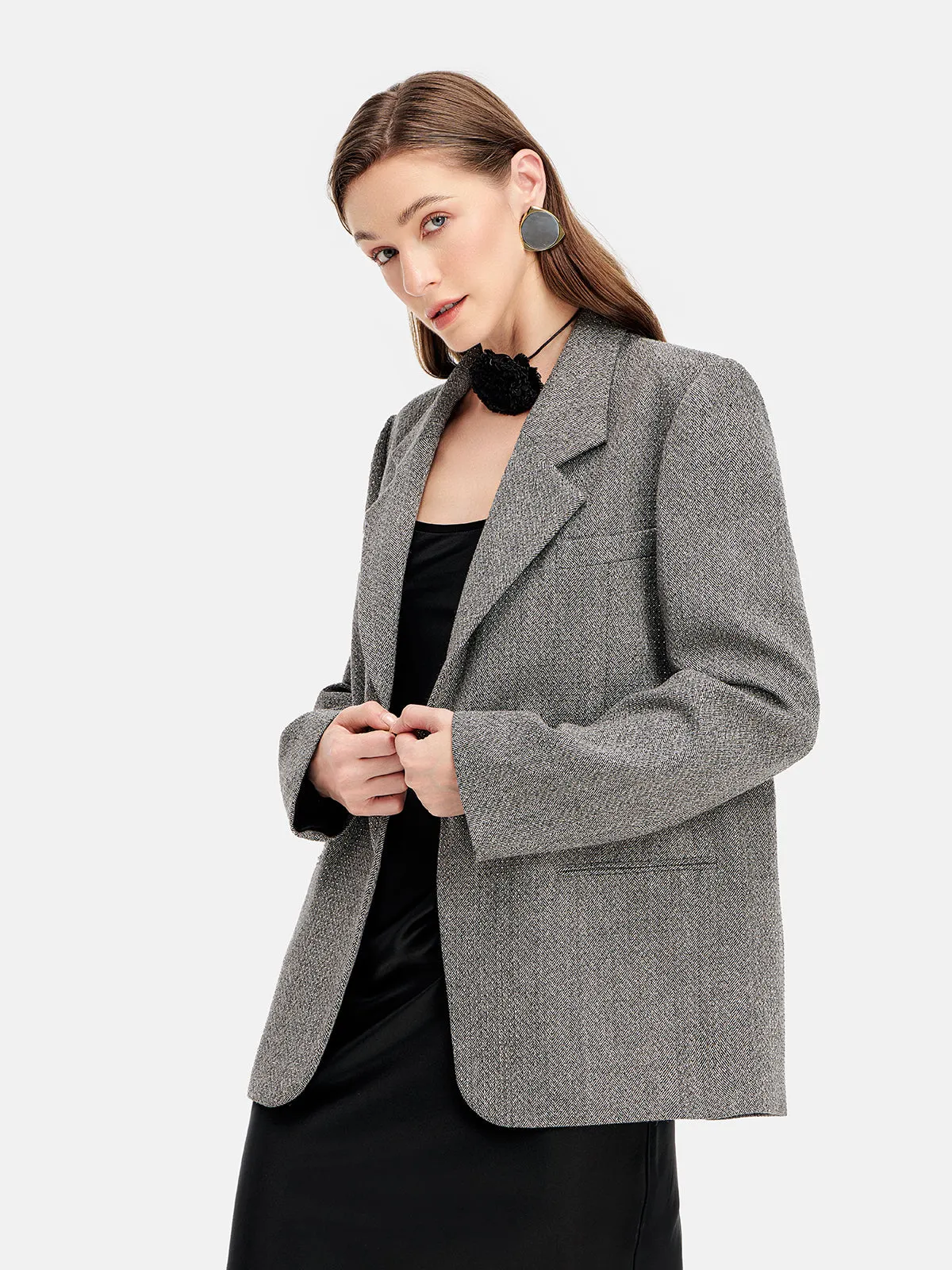 Shiny Shoulder Padded Blazer