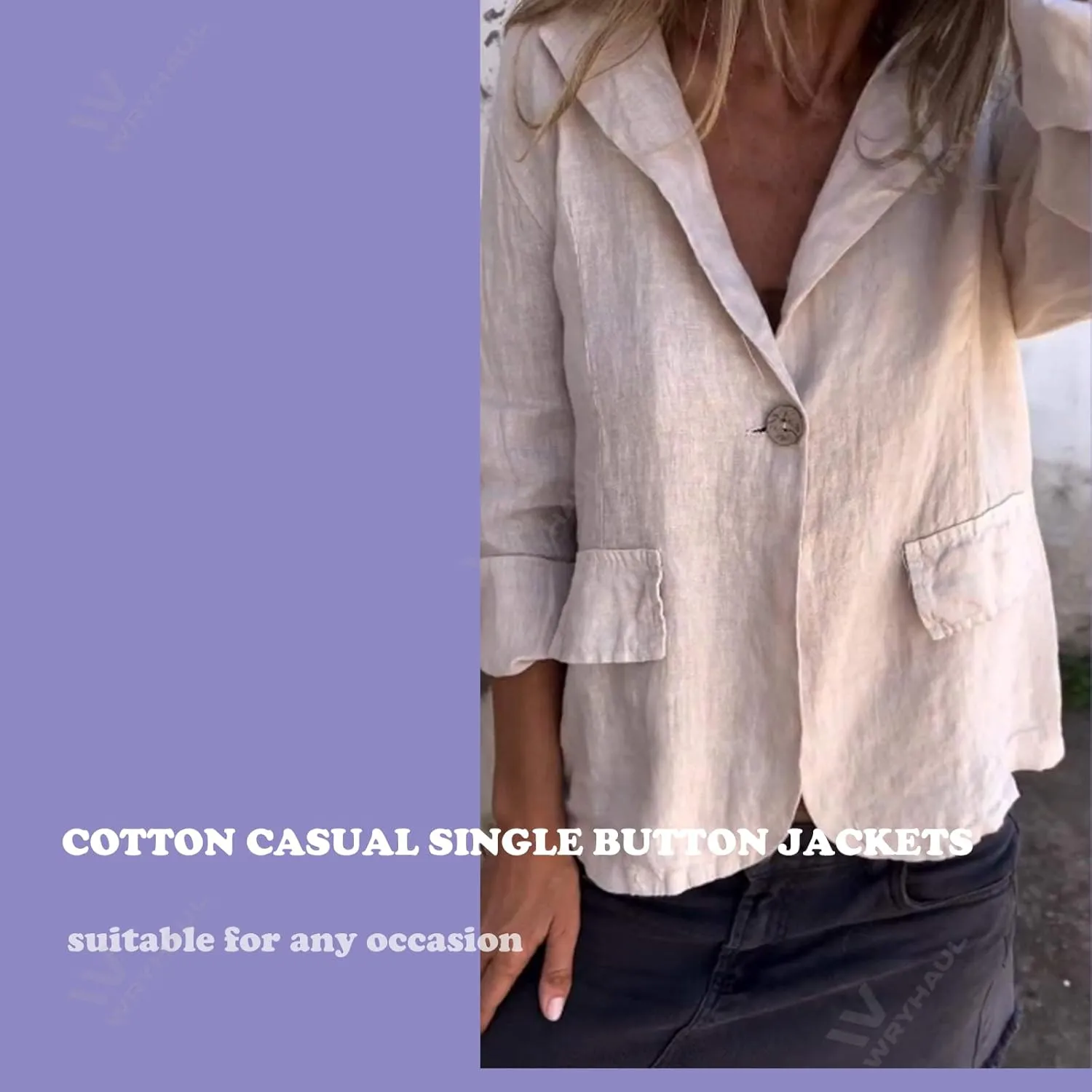 Southwestm Cotton and Linen Casual Lapel Single-Button Thin Coat, Womens Long Sleeve Loose Casual Blazer Jackets