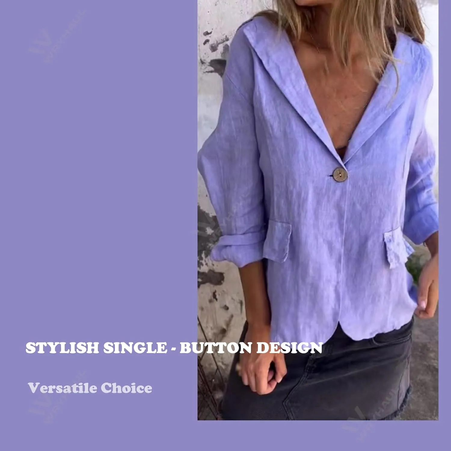 Southwestm Cotton and Linen Casual Lapel Single-Button Thin Coat, Womens Long Sleeve Loose Casual Blazer Jackets