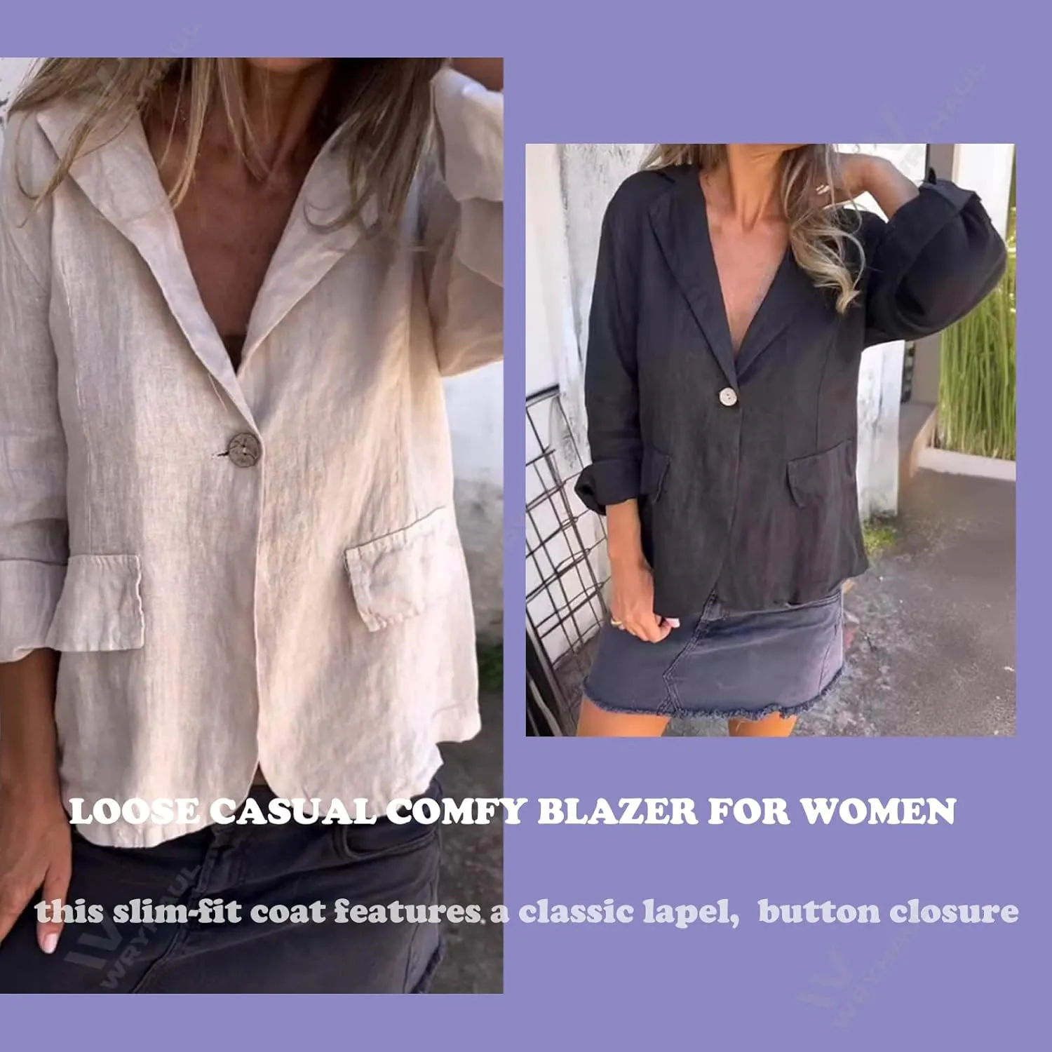 Southwestm Cotton and Linen Casual Lapel Single-Button Thin Coat, Womens Long Sleeve Loose Casual Blazer Jackets