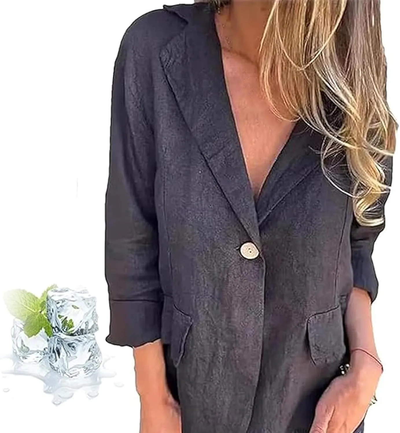 Southwestm Cotton and Linen Casual Lapel Single-Button Thin Coat, Womens Long Sleeve Loose Casual Blazer Jackets