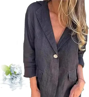 Southwestm Cotton and Linen Casual Lapel Single-Button Thin Coat, Womens Long Sleeve Loose Casual Blazer Jackets