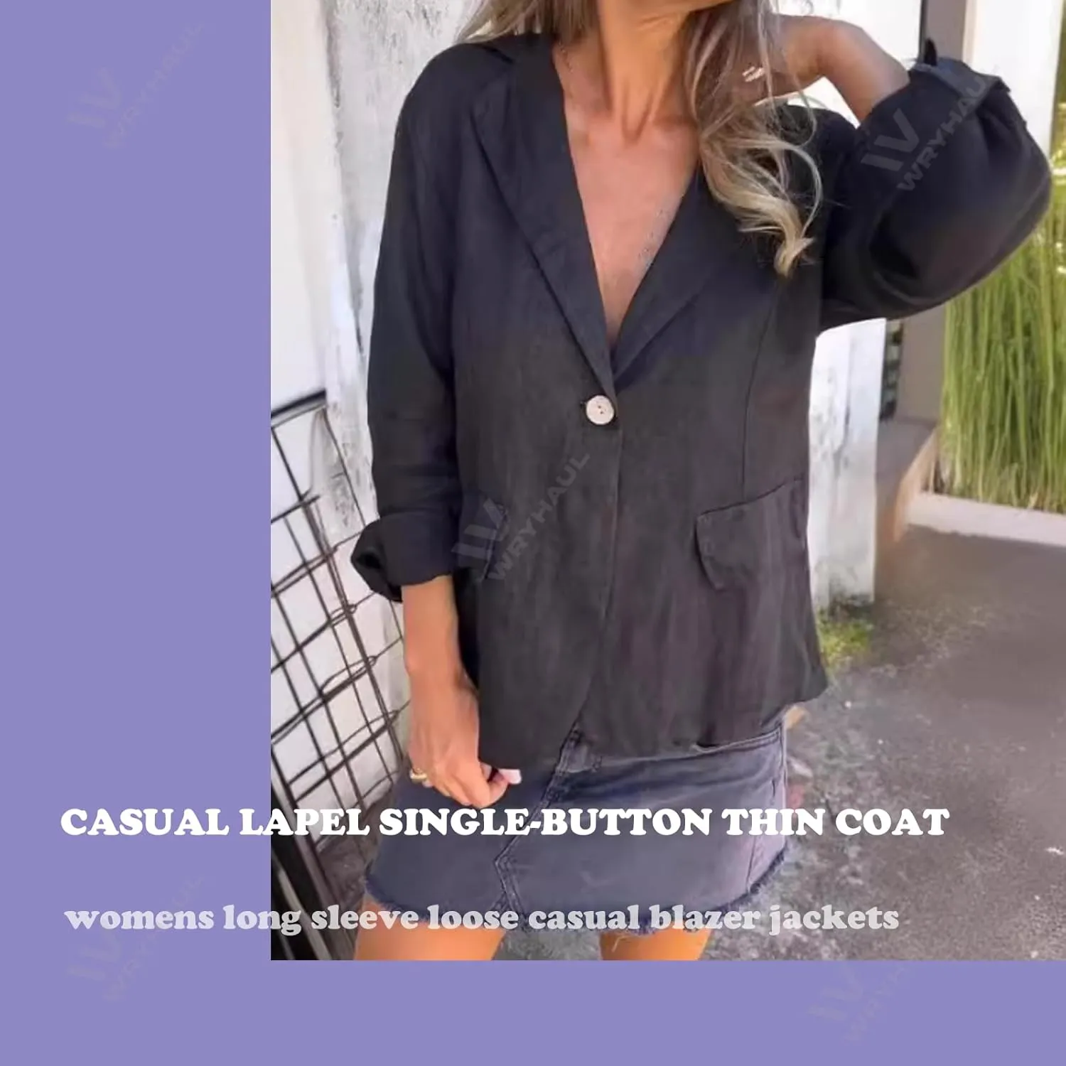 Southwestm Cotton and Linen Casual Lapel Single-Button Thin Coat, Womens Long Sleeve Loose Casual Blazer Jackets