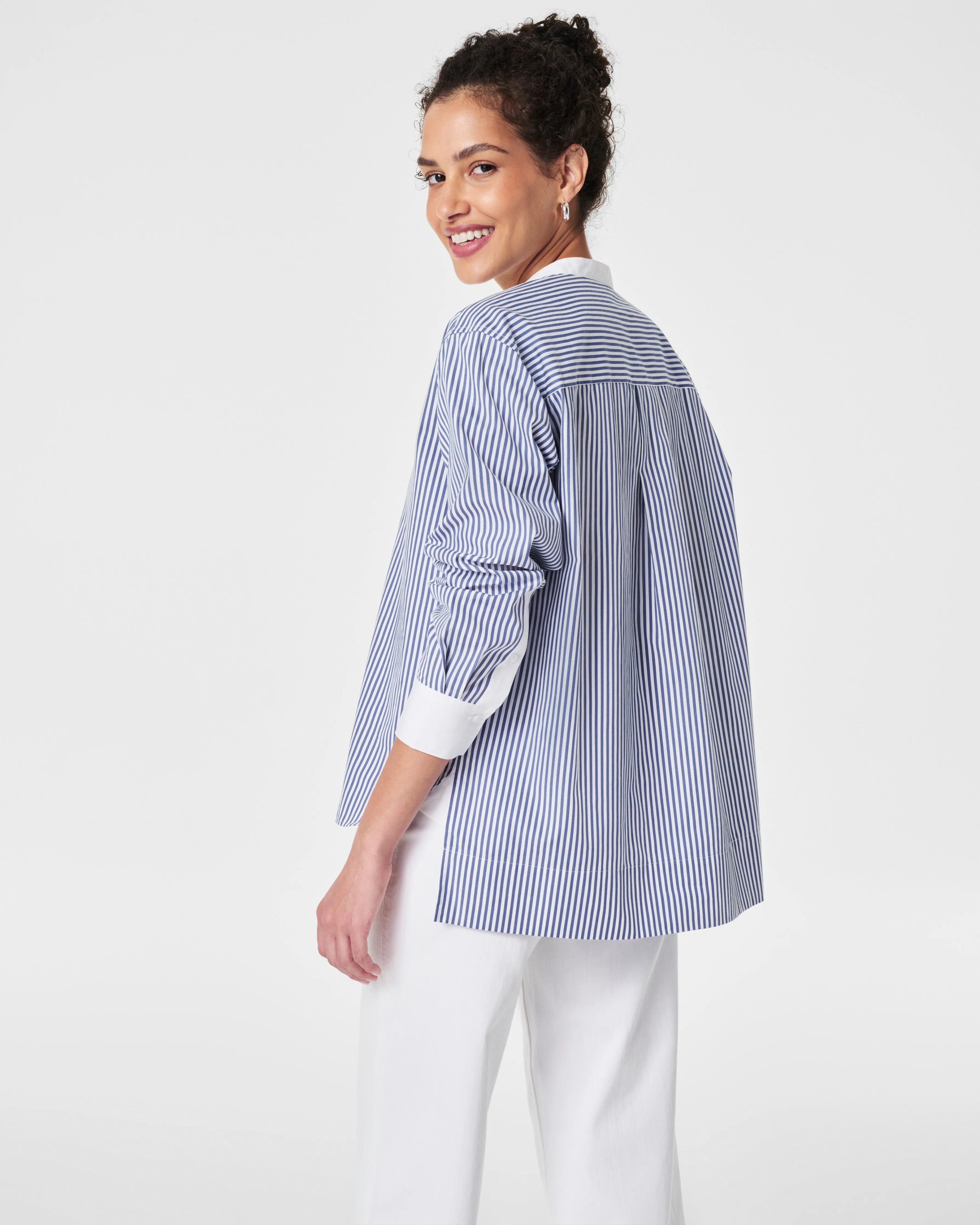 SPANX® Poplin Tuxedo Shirt, Stripe