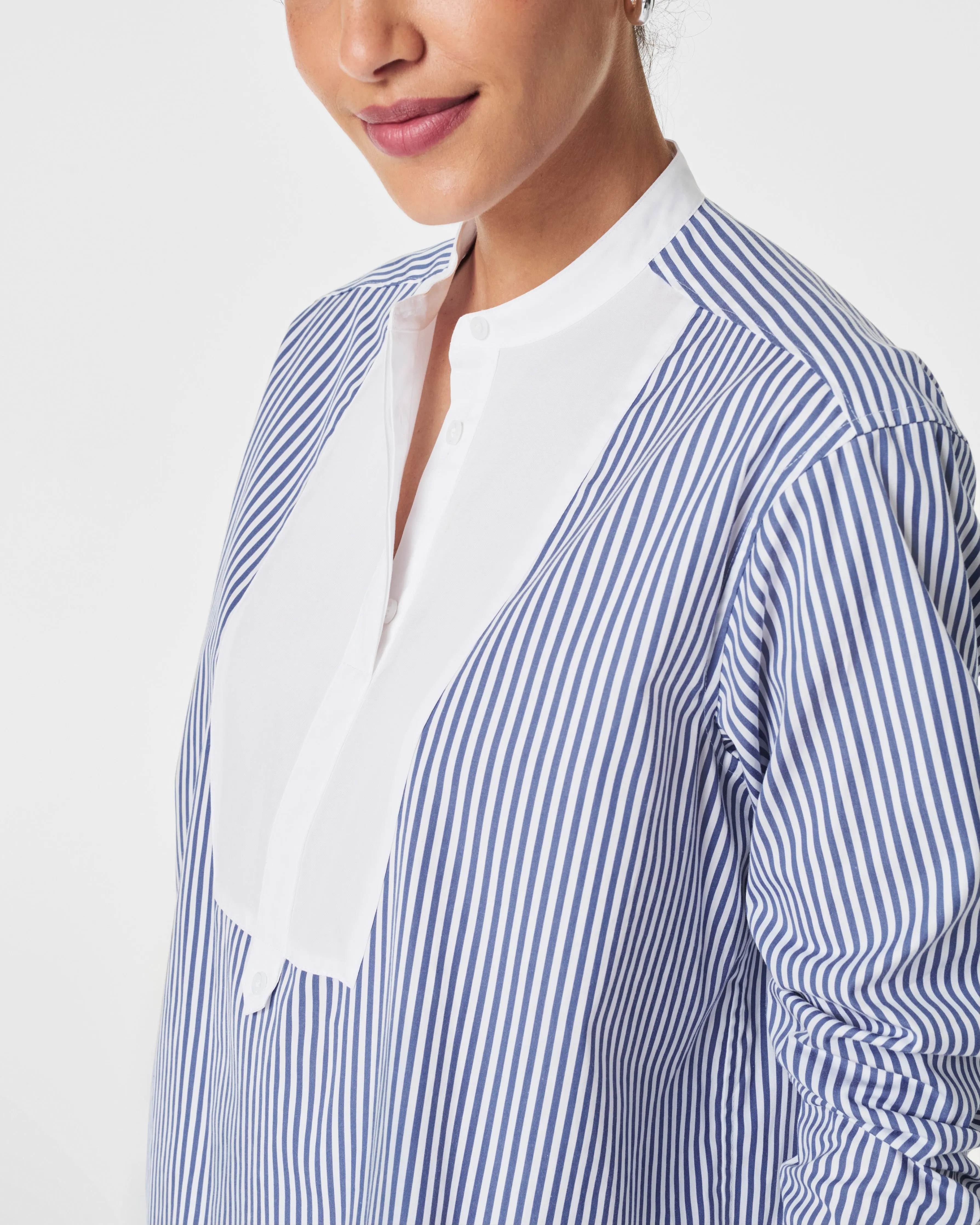 SPANX® Poplin Tuxedo Shirt, Stripe