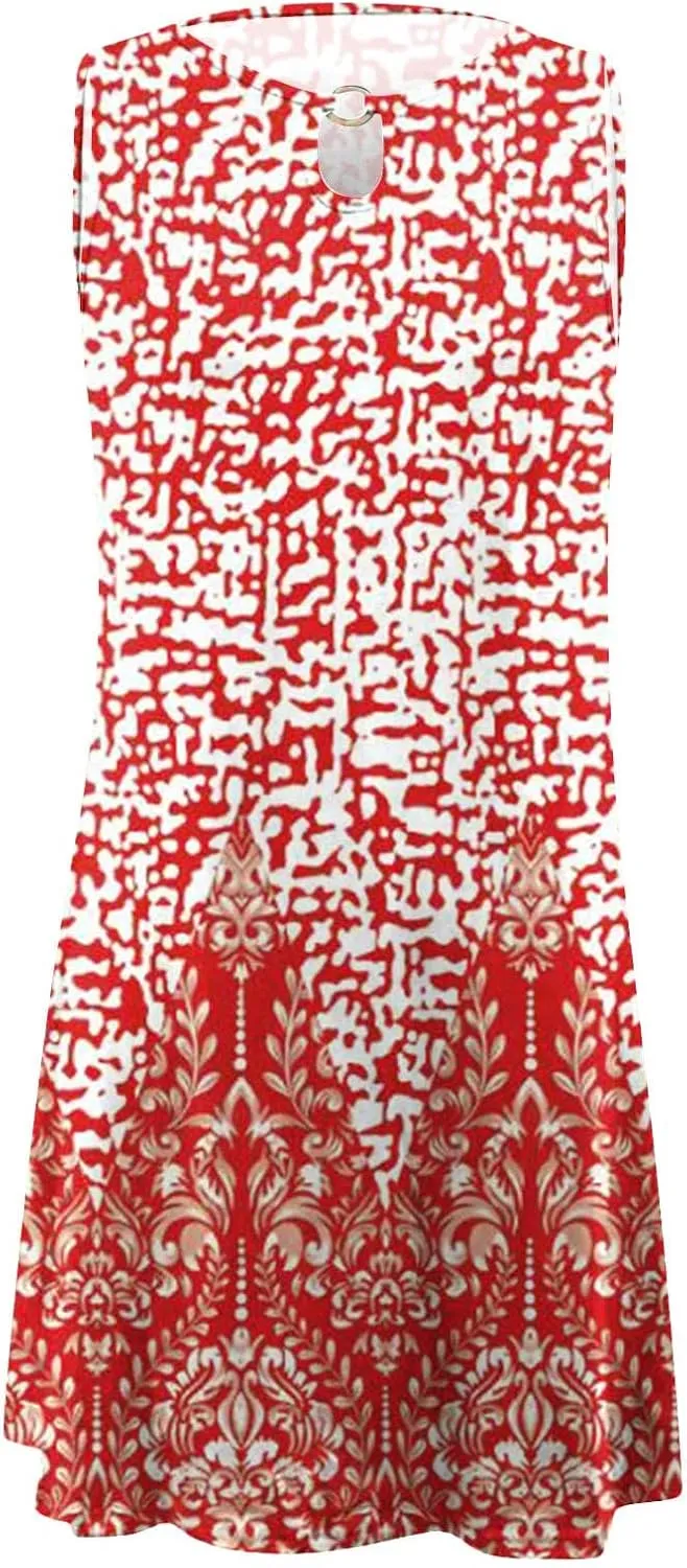 Summer Dresses for Women 2025 Vacation Beach Casual Loose Keyhole Sundresses Sleeveless Tank Short Boho Mini Dress