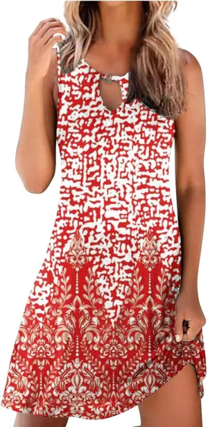 Summer Dresses for Women 2025 Vacation Beach Casual Loose Keyhole Sundresses Sleeveless Tank Short Boho Mini Dress