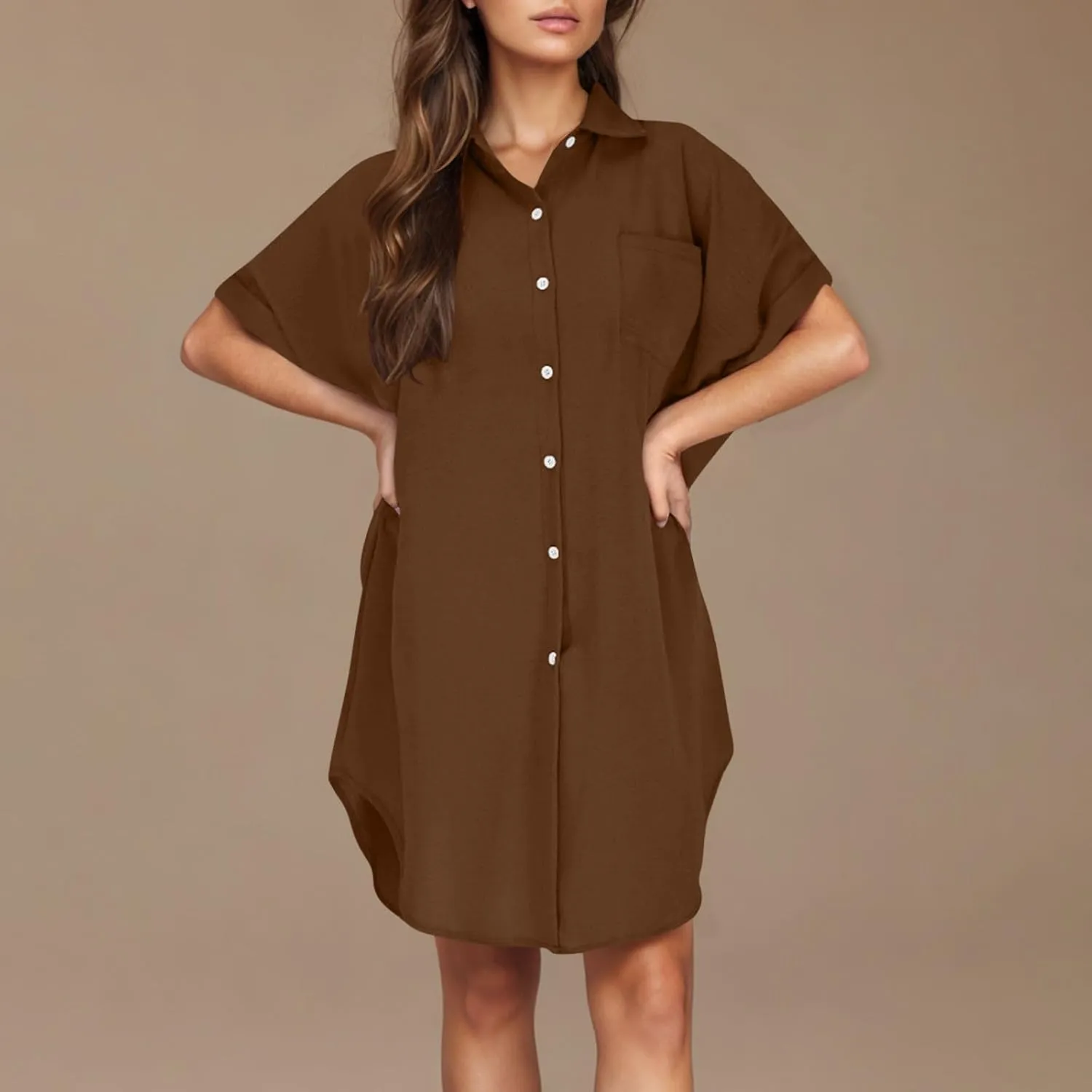 Summer Dresses for Women 2025,Button Down Shift Dresses Short Sleeve midi Dress Beach Vacation Clothes Shirt Dress