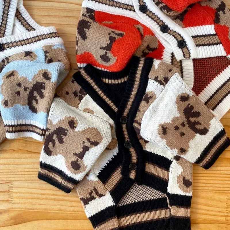 Teddy Print Button Front Pet Cardigan Sweater