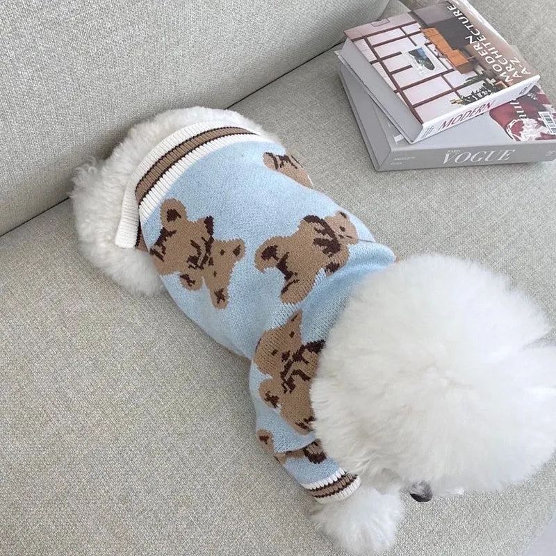 Teddy Print Button Front Pet Cardigan Sweater