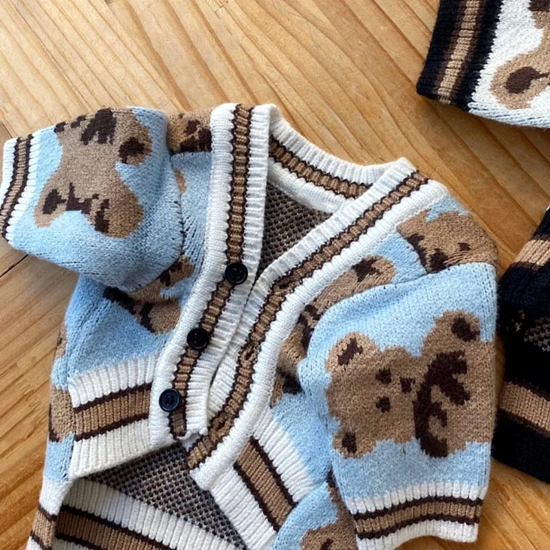 Teddy Print Button Front Pet Cardigan Sweater