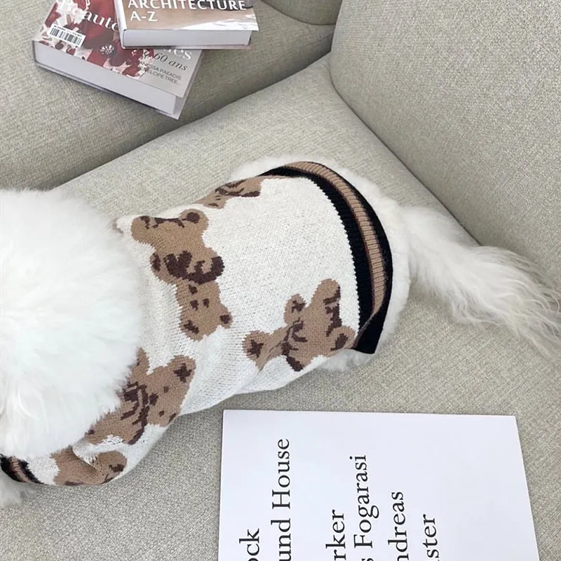 Teddy Print Button Front Pet Cardigan Sweater