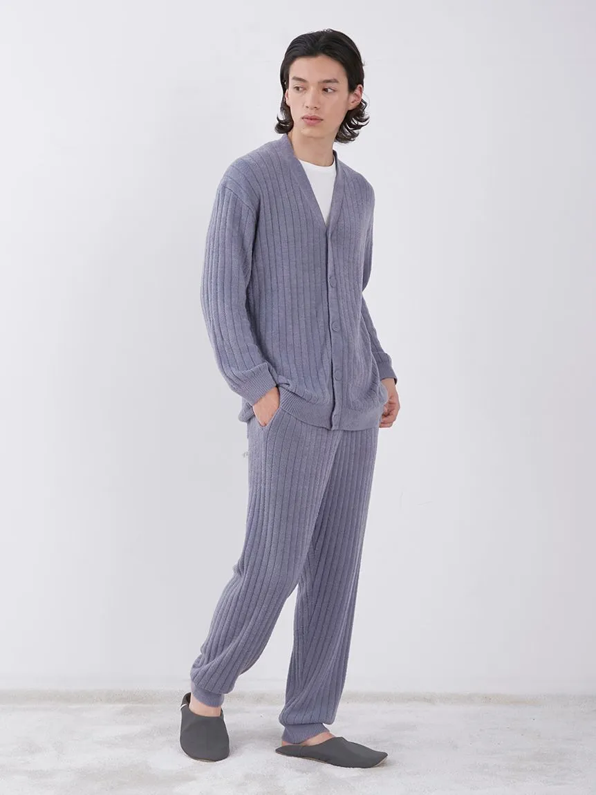 Temperature-Controlled Men's Ribbed Knit V Neck Cardigan