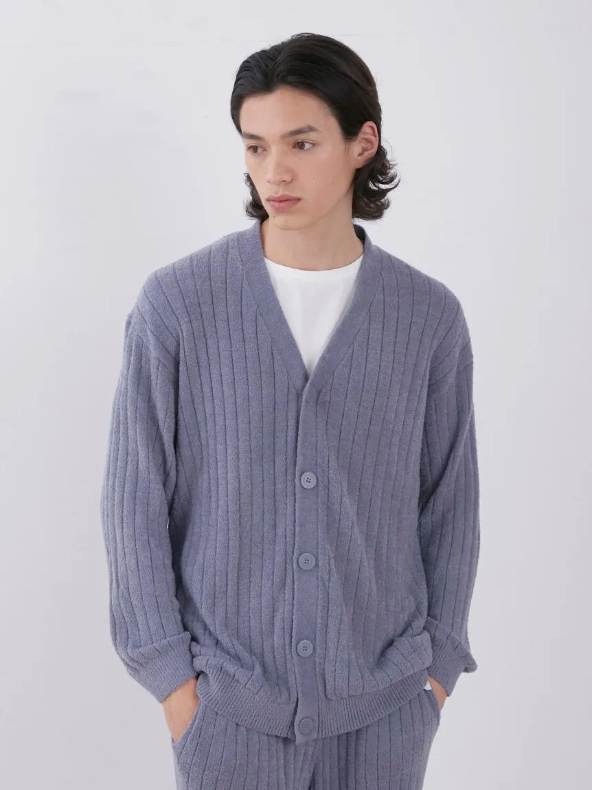 Temperature-Controlled Men's Ribbed Knit V Neck Cardigan