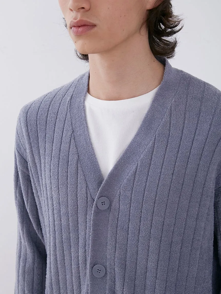 Temperature-Controlled Men's Ribbed Knit V Neck Cardigan