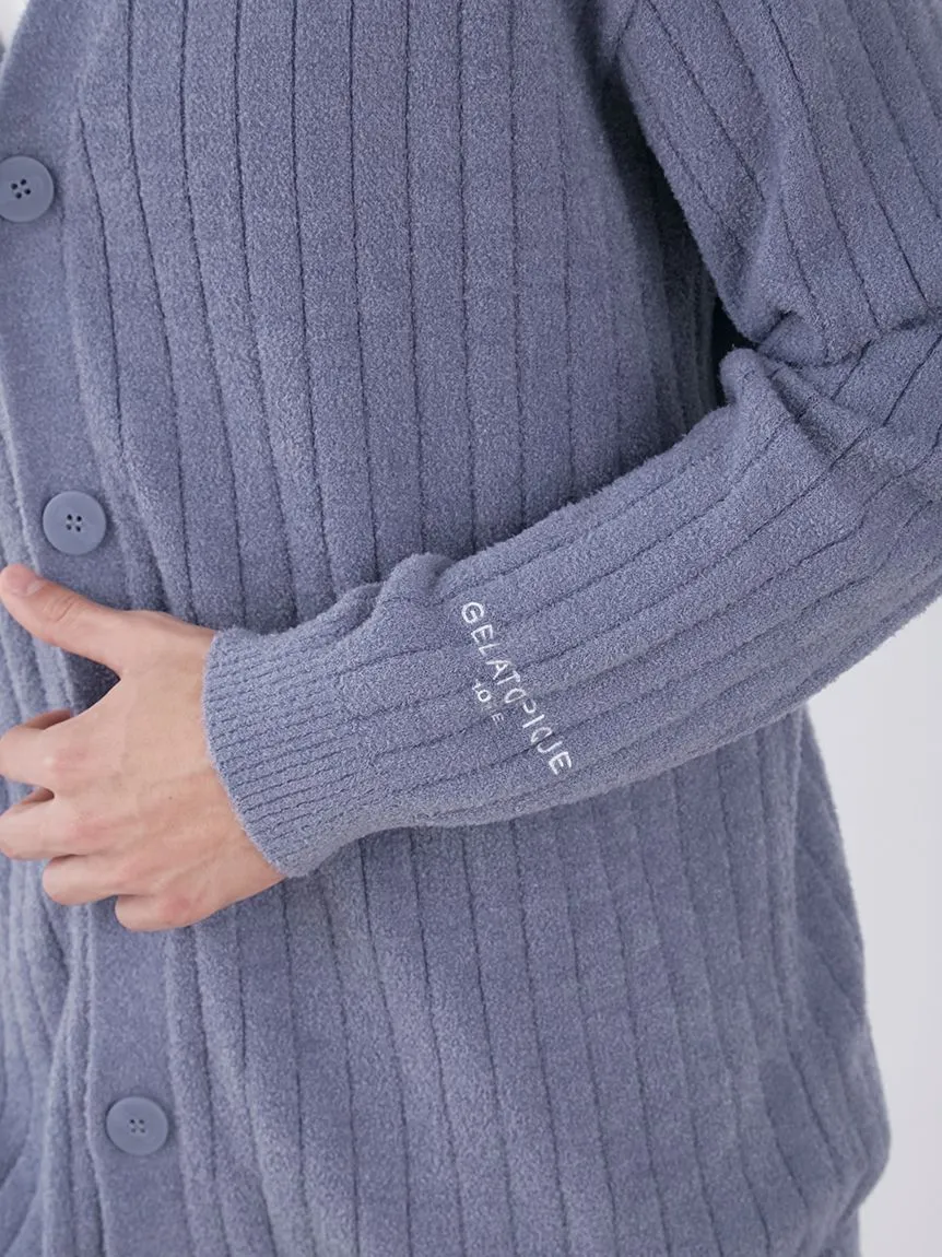 Temperature-Controlled Men's Ribbed Knit V Neck Cardigan