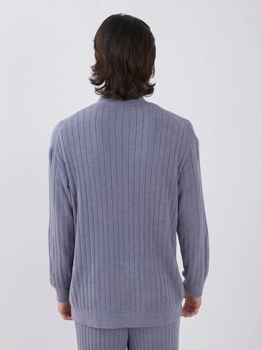 Temperature-Controlled Men's Ribbed Knit V Neck Cardigan