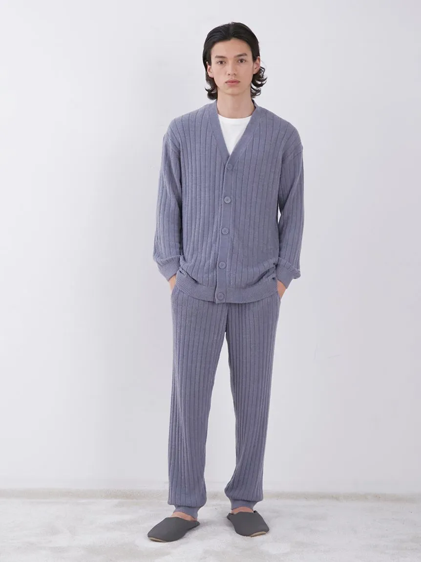 Temperature-Controlled Men's Ribbed Knit V Neck Cardigan