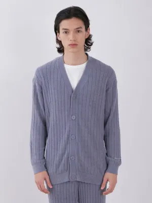 Temperature-Controlled Men's Ribbed Knit V Neck Cardigan