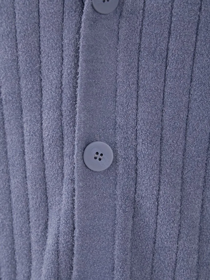 Temperature-Controlled Men's Ribbed Knit V Neck Cardigan