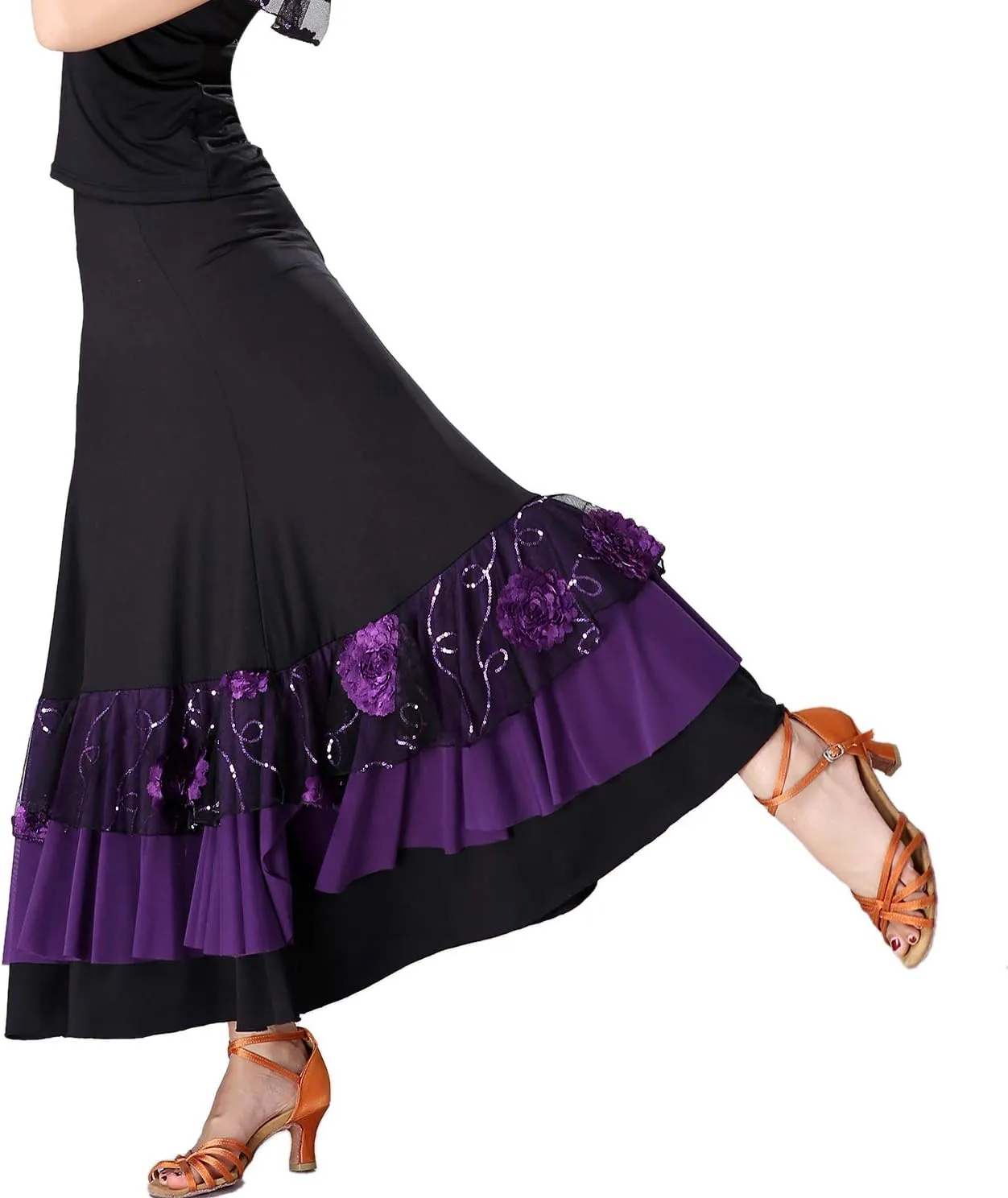 Whitewed Long Women's Smooth Ballroom Practice Dance Costumes Skirts for Adults