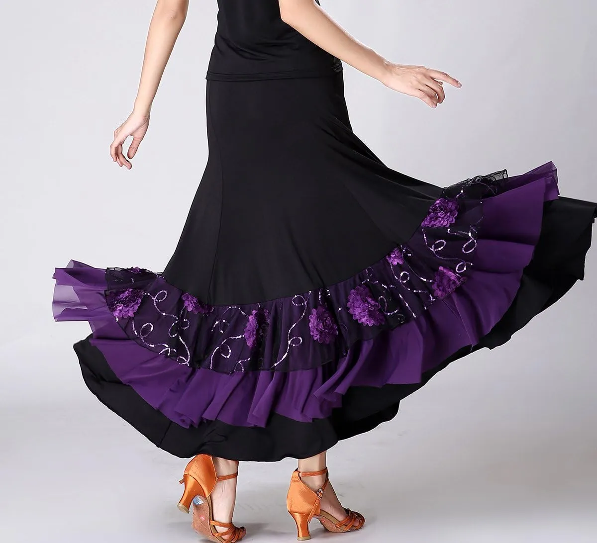 Whitewed Long Women's Smooth Ballroom Practice Dance Costumes Skirts for Adults