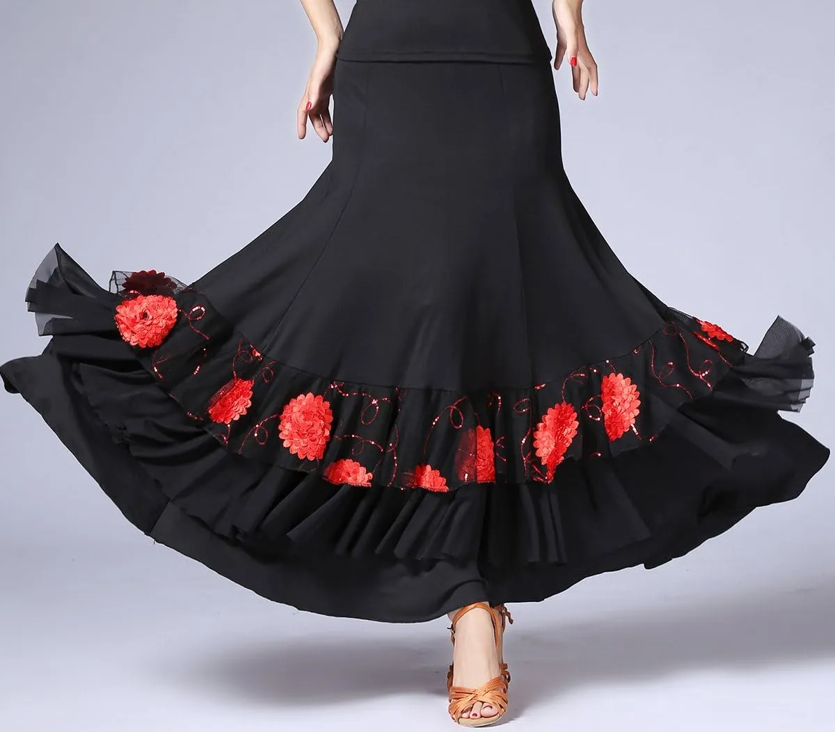 Whitewed Long Women's Smooth Ballroom Practice Dance Costumes Skirts for Adults
