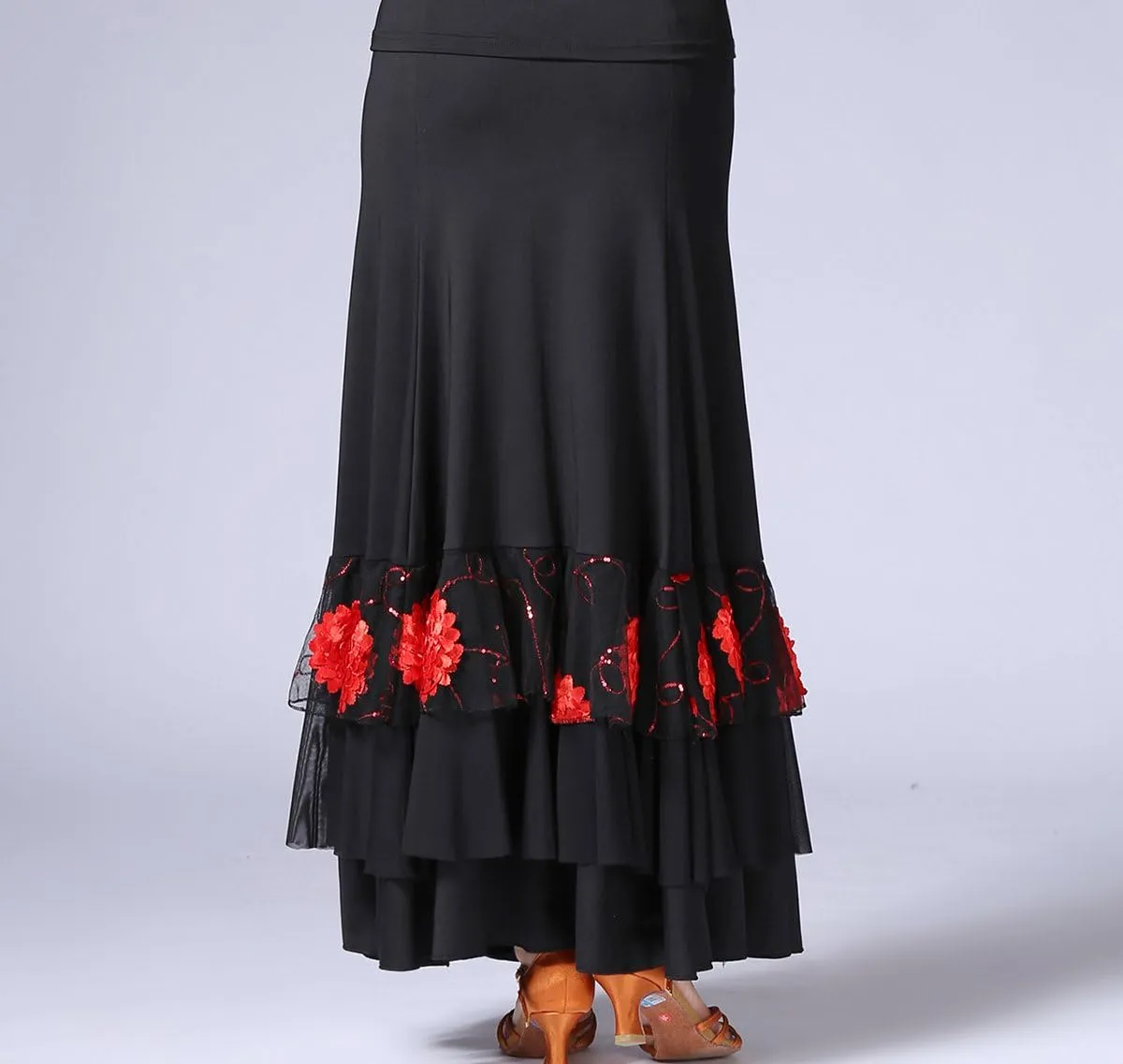 Whitewed Long Women's Smooth Ballroom Practice Dance Costumes Skirts for Adults