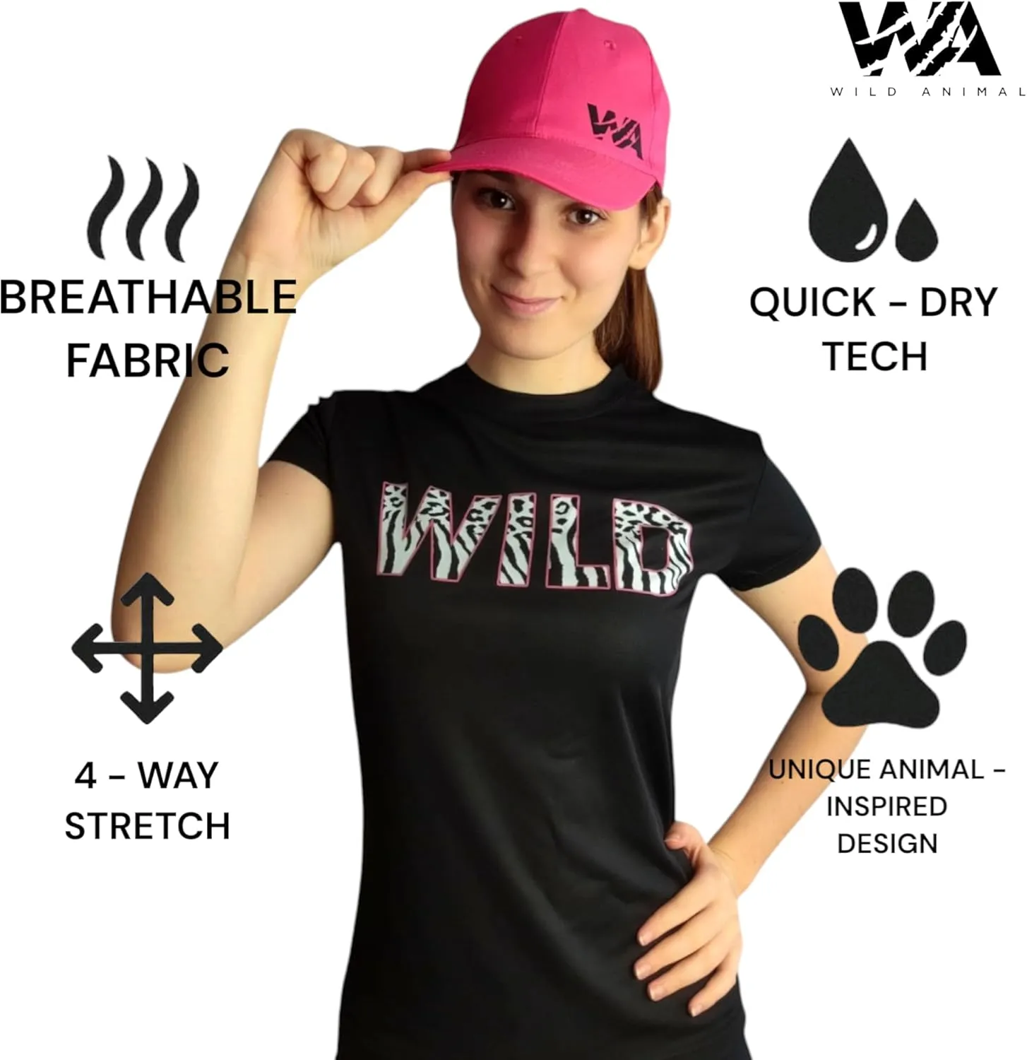 Wild Animal Women's Workout Shirts - Quick Dry, Breathable Gym Tops, Short Sleeve Athletic T-Shirts for Yoga & Fitness