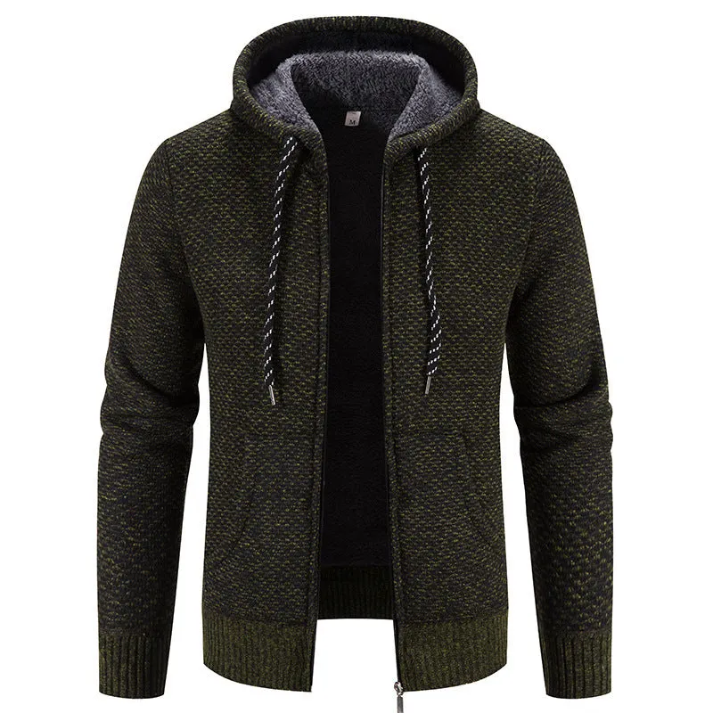 Winter Coat with Zipper Closure - Solid Color Long Sleeve Plush Sweater with Drawstring Hood for Casual Warmth