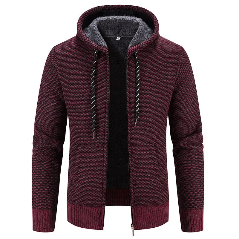 Winter Coat with Zipper Closure - Solid Color Long Sleeve Plush Sweater with Drawstring Hood for Casual Warmth