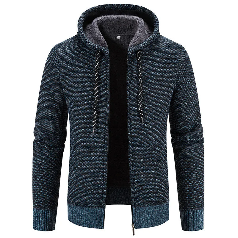 Winter Coat with Zipper Closure - Solid Color Long Sleeve Plush Sweater with Drawstring Hood for Casual Warmth