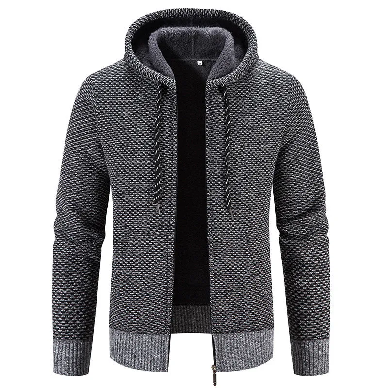 Winter Coat with Zipper Closure - Solid Color Long Sleeve Plush Sweater with Drawstring Hood for Casual Warmth