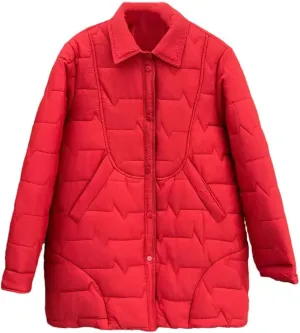 Women's Autumn And Winter Thin Medium Length Shirt-Collar Cotton-Padded Coat Warm Parkas