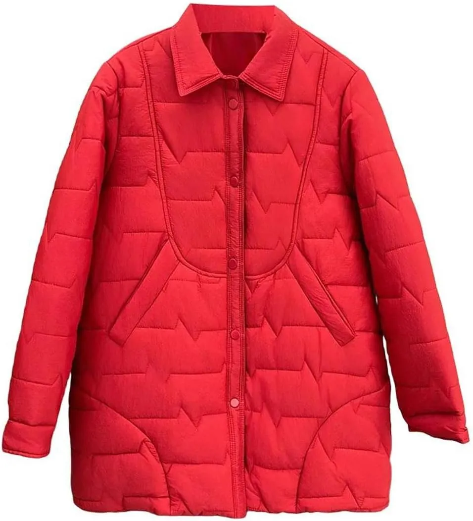 Women's Autumn And Winter Thin Medium Length Shirt-Collar Cotton-Padded Coat Warm Parkas