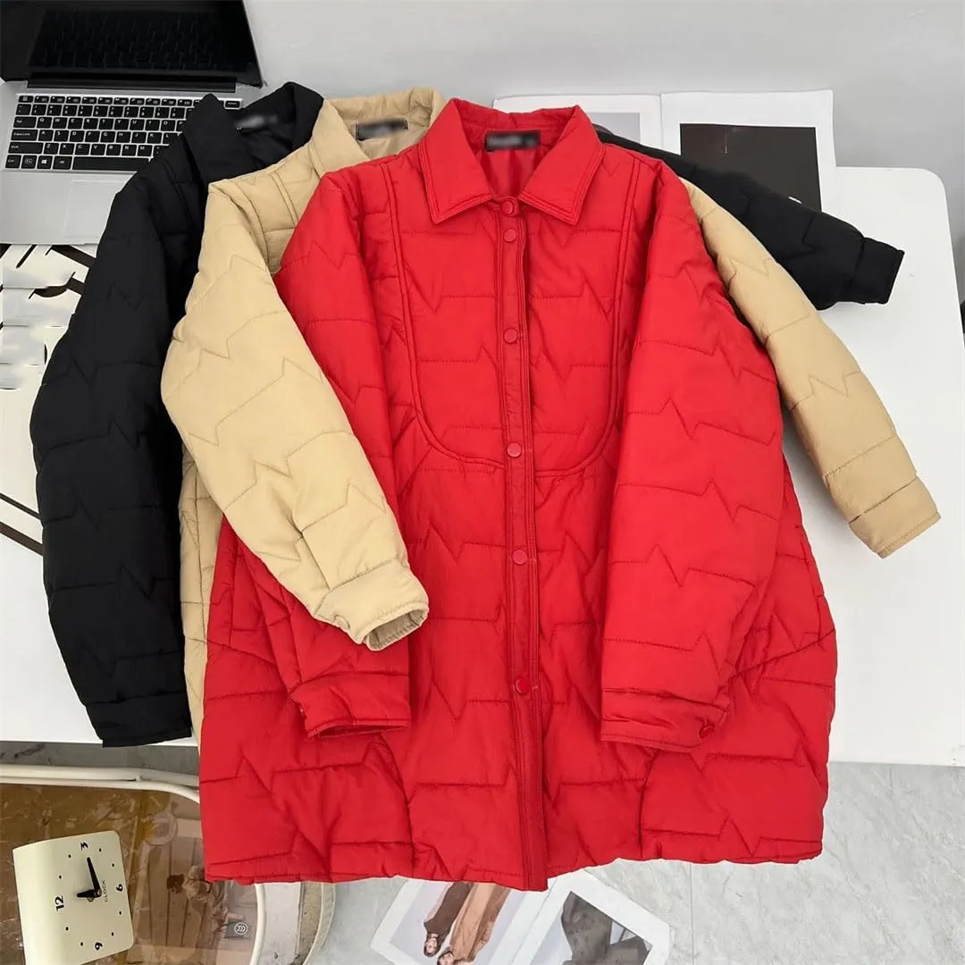 Women's Autumn And Winter Thin Medium Length Shirt-Collar Cotton-Padded Coat Warm Parkas
