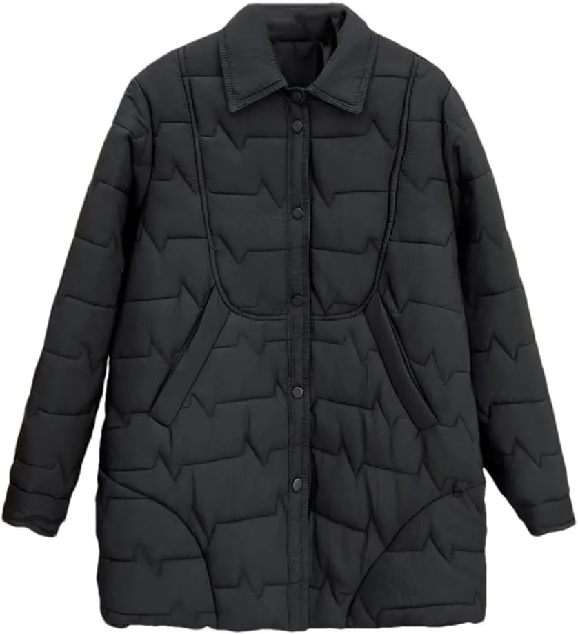 Women's Autumn And Winter Thin Medium Length Shirt-Collar Cotton-Padded Coat Warm Parkas