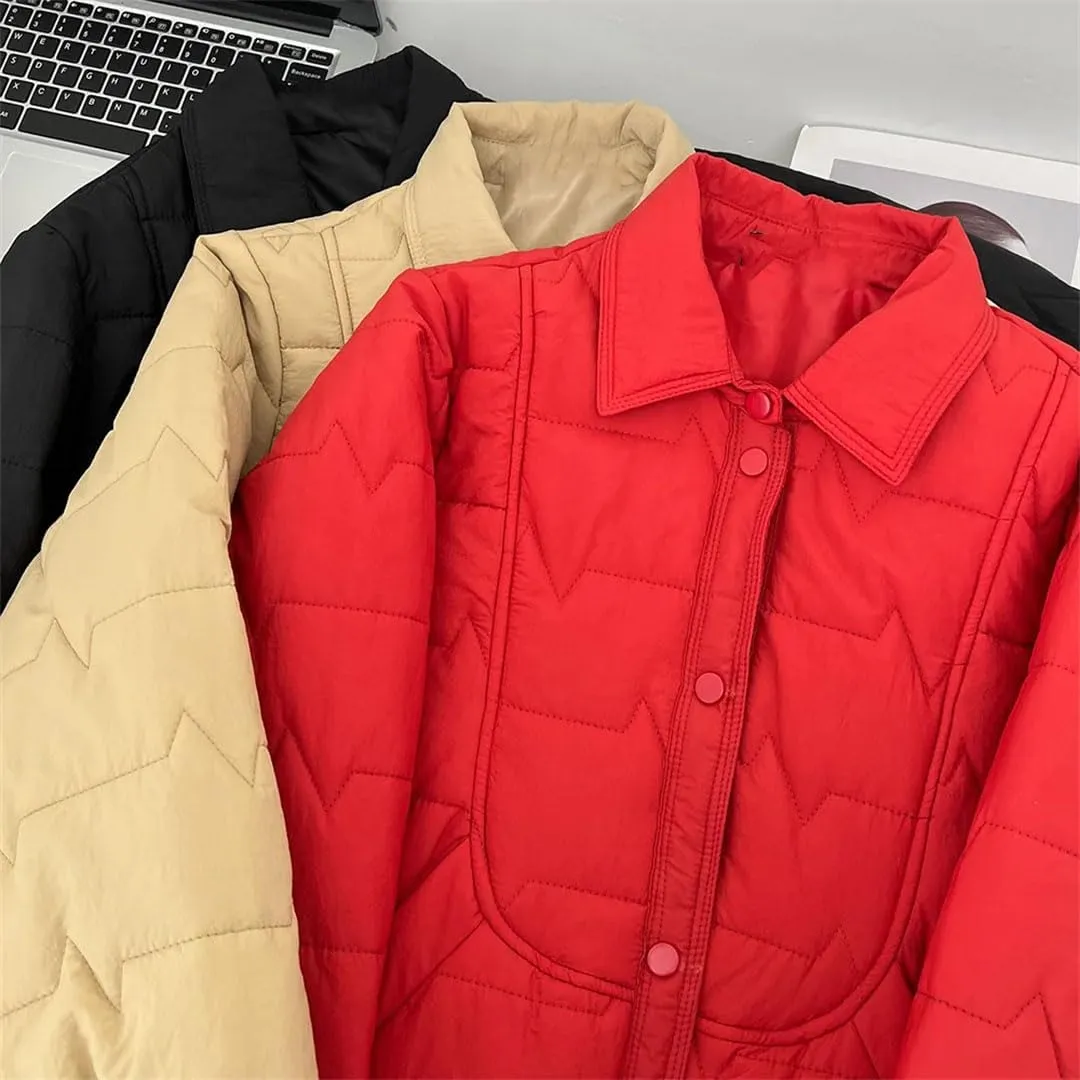 Women's Autumn And Winter Thin Medium Length Shirt-Collar Cotton-Padded Coat Warm Parkas