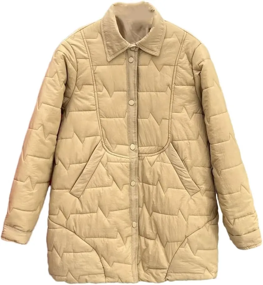 Women's Autumn And Winter Thin Medium Length Shirt-Collar Cotton-Padded Coat Warm Parkas