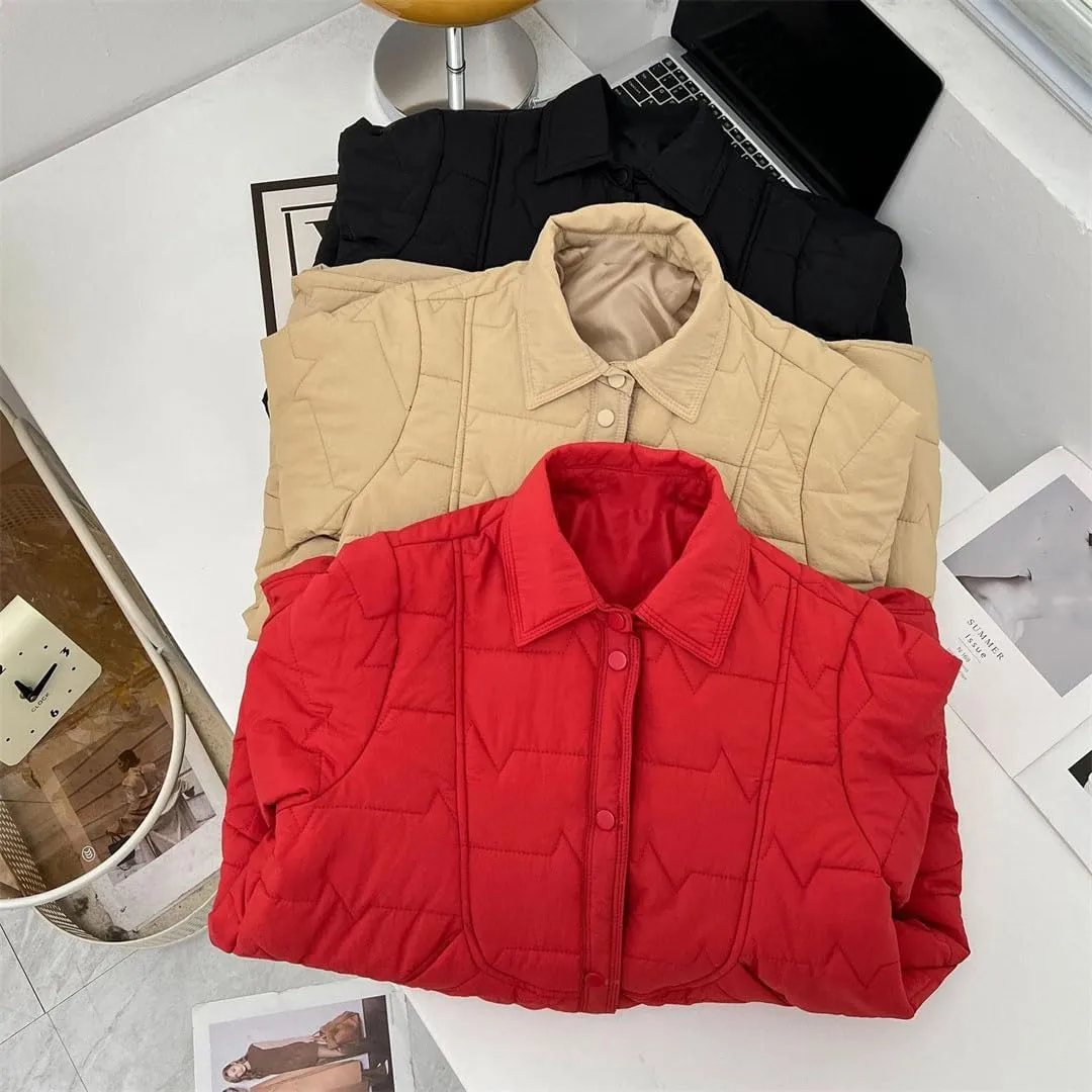 Women's Autumn And Winter Thin Medium Length Shirt-Collar Cotton-Padded Coat Warm Parkas