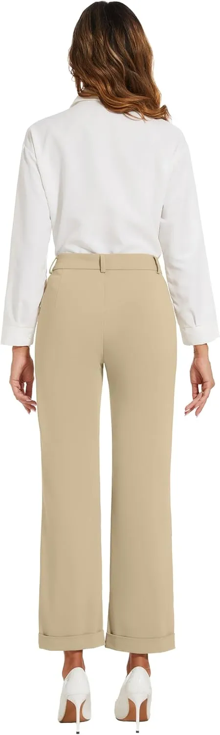 Women's Cropped Pants Fit Straight Leg Ultra Stretch Comfy Work Dress Pants