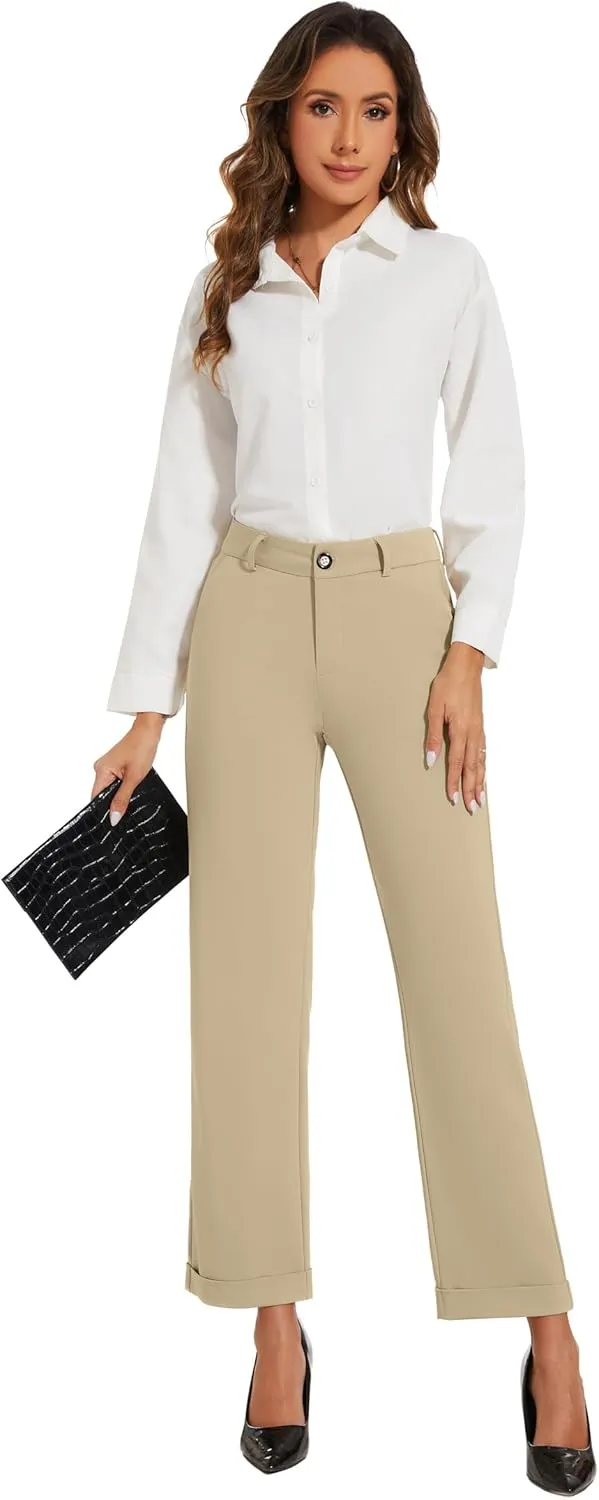 Women's Cropped Pants Fit Straight Leg Ultra Stretch Comfy Work Dress Pants