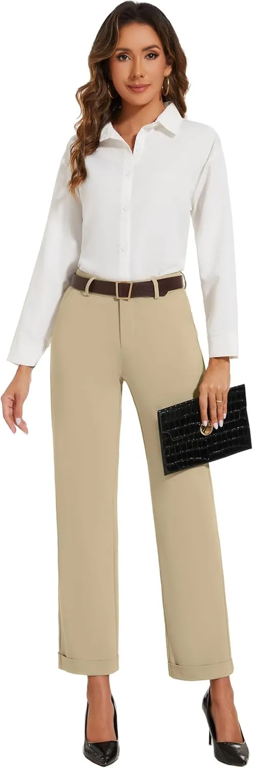 Women's Cropped Pants Fit Straight Leg Ultra Stretch Comfy Work Dress Pants
