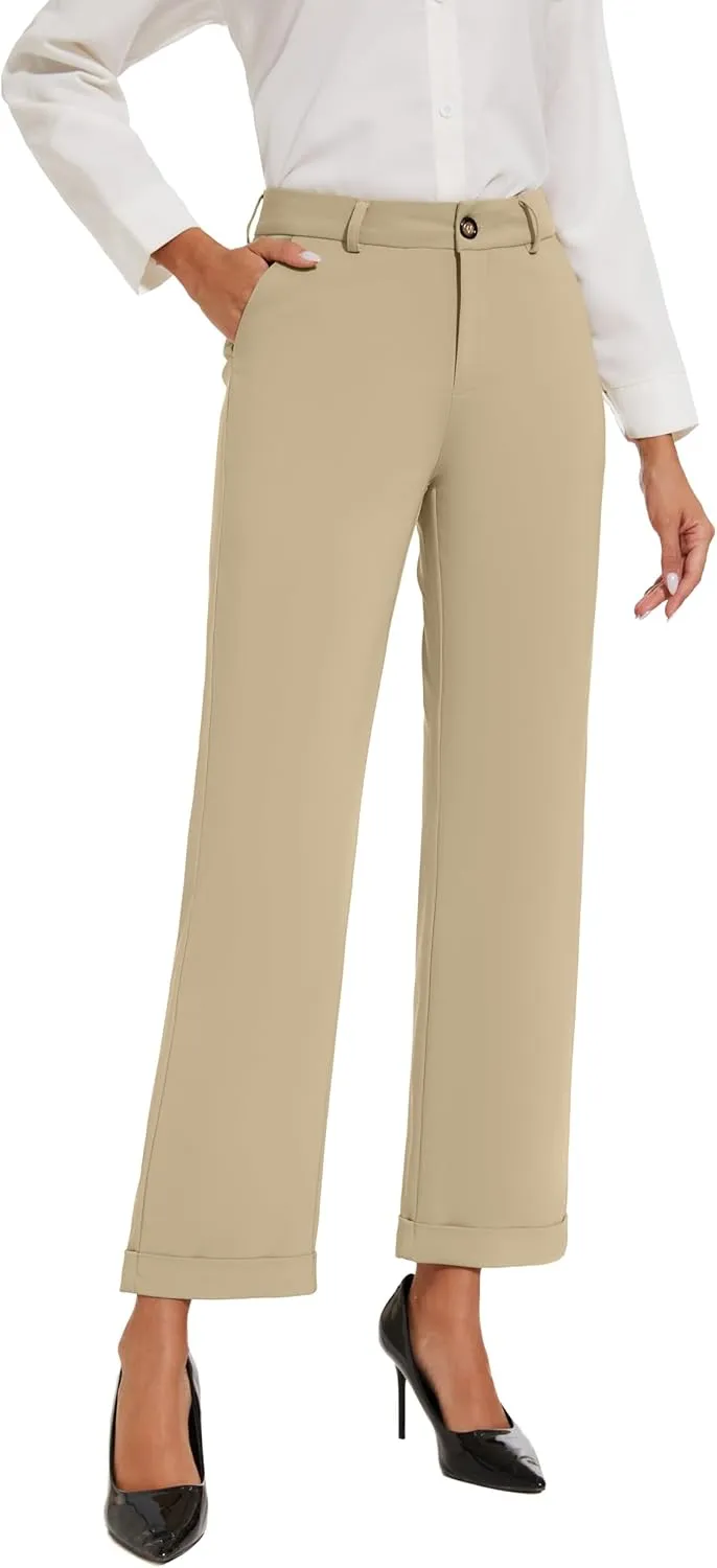 Women's Cropped Pants Fit Straight Leg Ultra Stretch Comfy Work Dress Pants