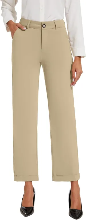 Women's Cropped Pants Fit Straight Leg Ultra Stretch Comfy Work Dress Pants