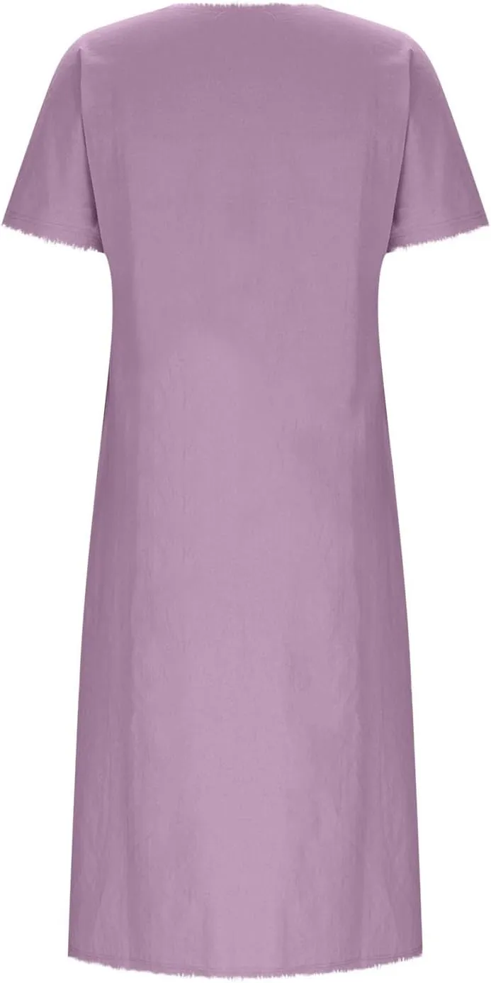 Women's Flowy Summer Dress 2025 Trendy Short Sleeve V Neck Swing Dresses Fashion Smooth Side Split Dresses