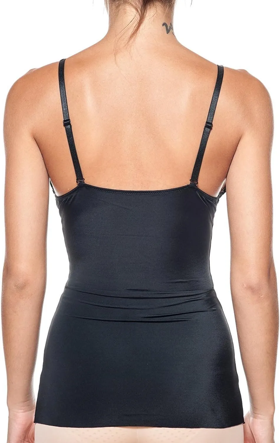 Womens Lightweight Smooth and Silky Body Shaping Camisole with Adjustable Straps and Lace Trim