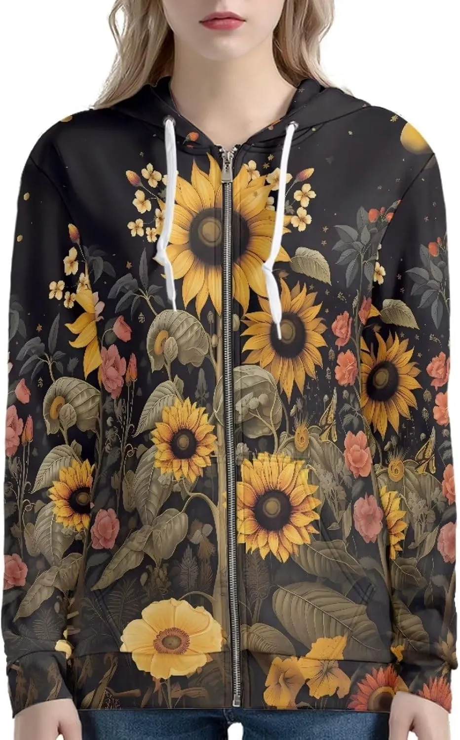 Women's Long Sleeve Hoodie with Smooth Zipper Casual Sweatshirt Y2K Hooded Cardigan Size XS-5XL