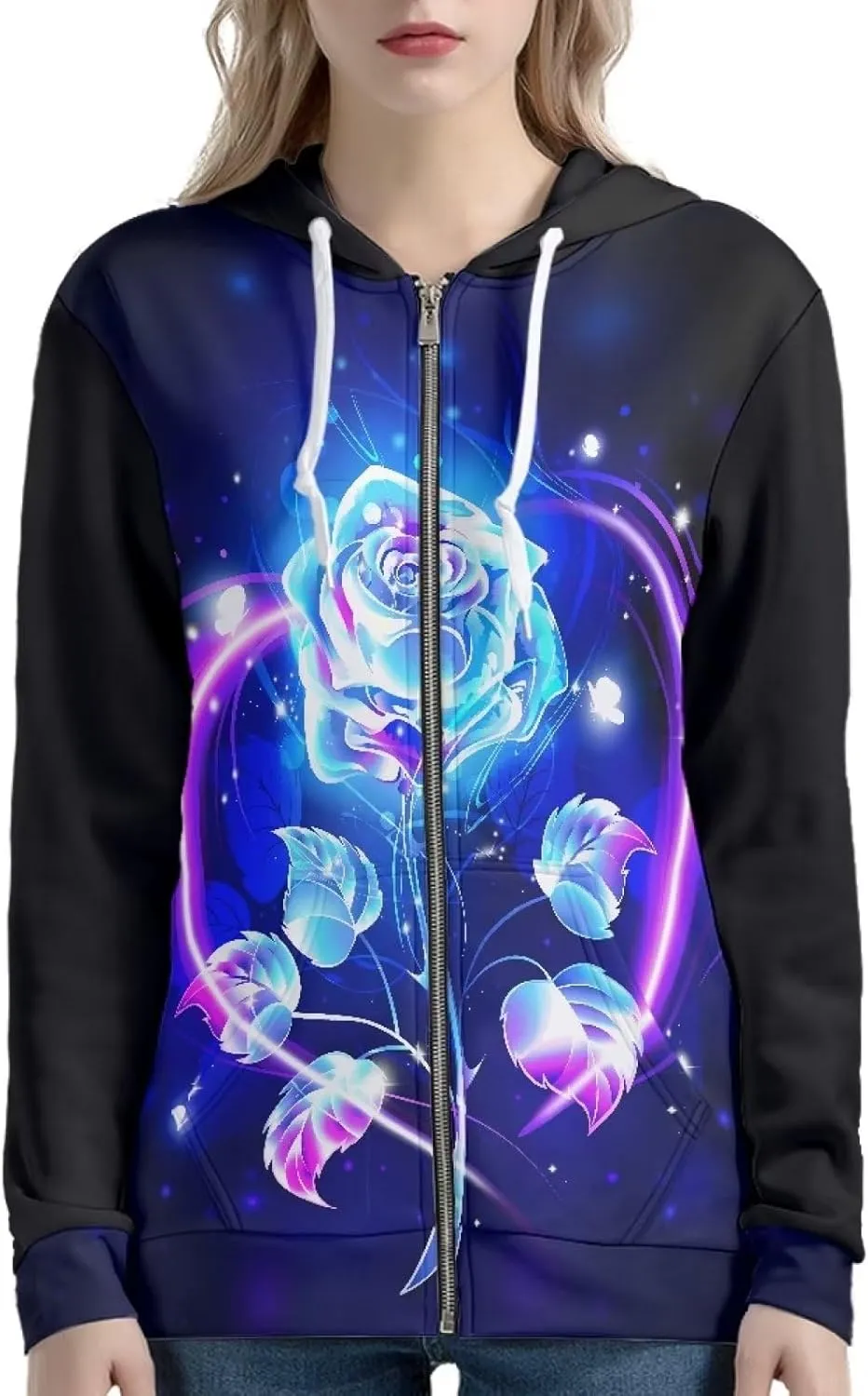 Women's Long Sleeve Hoodie with Smooth Zipper Casual Sweatshirt Y2K Hooded Cardigan Size XS-5XL